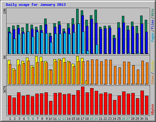 Daily usage for January 2013